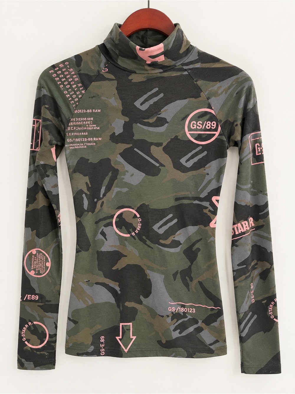 G-Star RAW Lecite Camo Turtleneck S NWT Pink Logo Y2K Streetwear Gorpcore